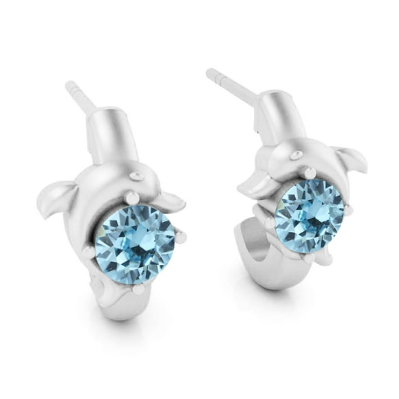 Swarovski Boucles d'Oreilles en Aigue-Marine, Clous en Laiton Plaqué Argent pour Femmes