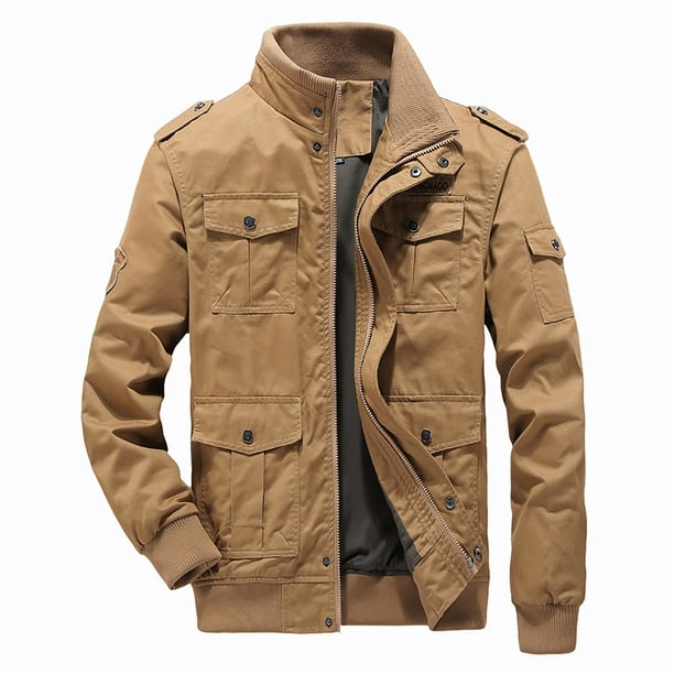 jovati Men'S Winter Jacket Mens Autumn And Winter Casual Solid Color  Tooling Wind Jacket Zipper Coat