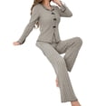 thumbnail image 3 of Conjuntos de Pijama para Mujer Ideales para Estar en Casa Conjunto Dos Piezas para Otoño Pijama de Larga Acanalada A Juego Ropa de Dormir y Estar en Casa Gris L, 3 of 9