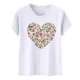 thumbnail image 4 of Htigea Summer T-Shirt for Women Floral Heart Print Short Sleeve Tops Casual Crewneck Pullover Basic Tees White S, 4 of 5