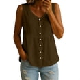 thumbnail image 2 of TGSLY Women's Linen V Neck Tank Tops Lightweight Soft Full Button Down Front Solid Color Sleeveless Shirts Casual Loose Fit Empire Waist Vest L, 2 of 7