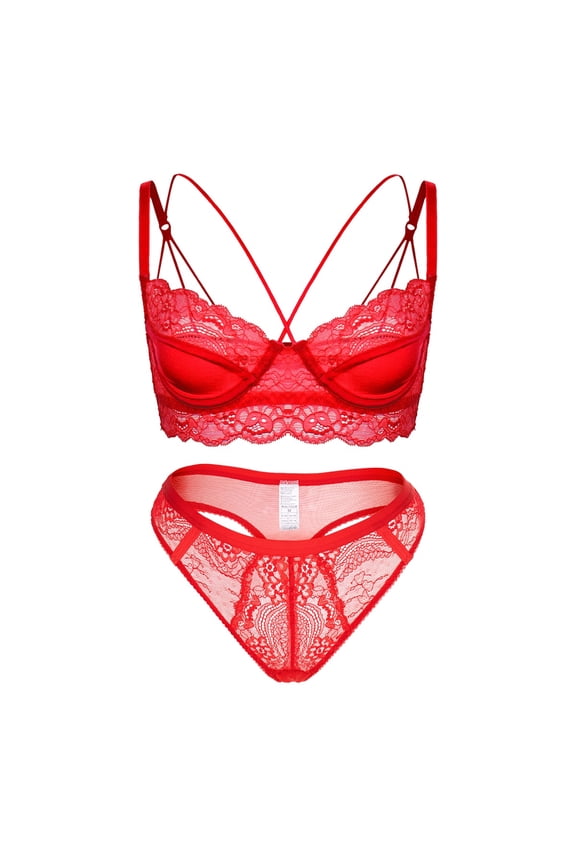 Women's Unlined Underwire Bra See Through Lace Thongs