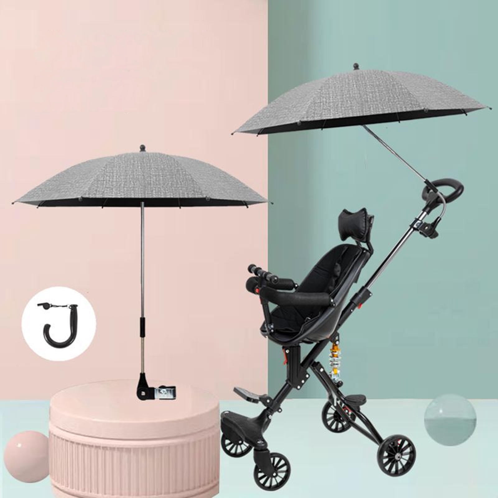 LAZIOEGR Adjustable 85 cm Baby Stroller Sun Shade Umbrella – UV & Rain Protection, Clip‑On, Lightweight, Large‑Size, Denim Gray