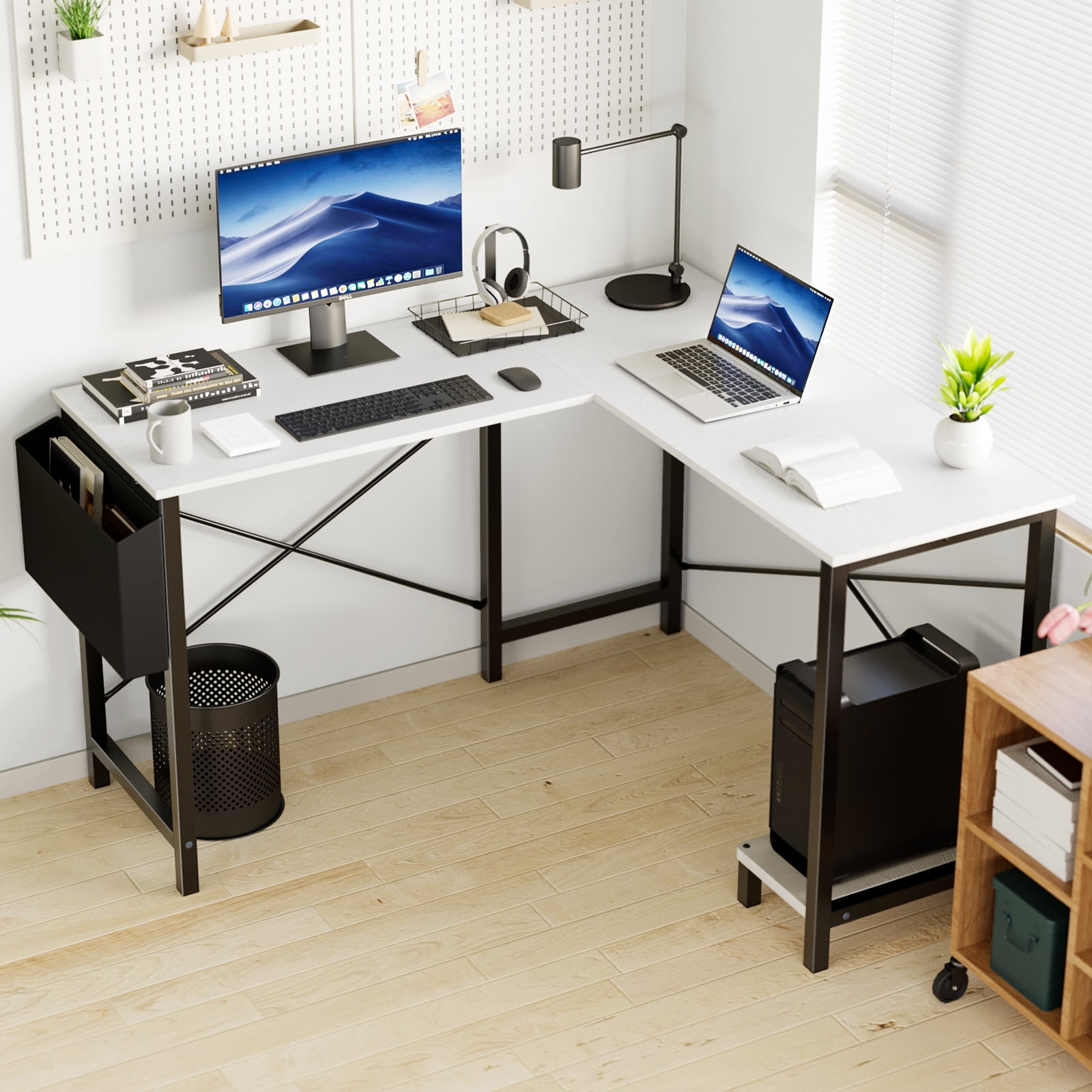ZUNMOS Modern L-Shaped Desk, Sleek Design, Spacious Workspace, White