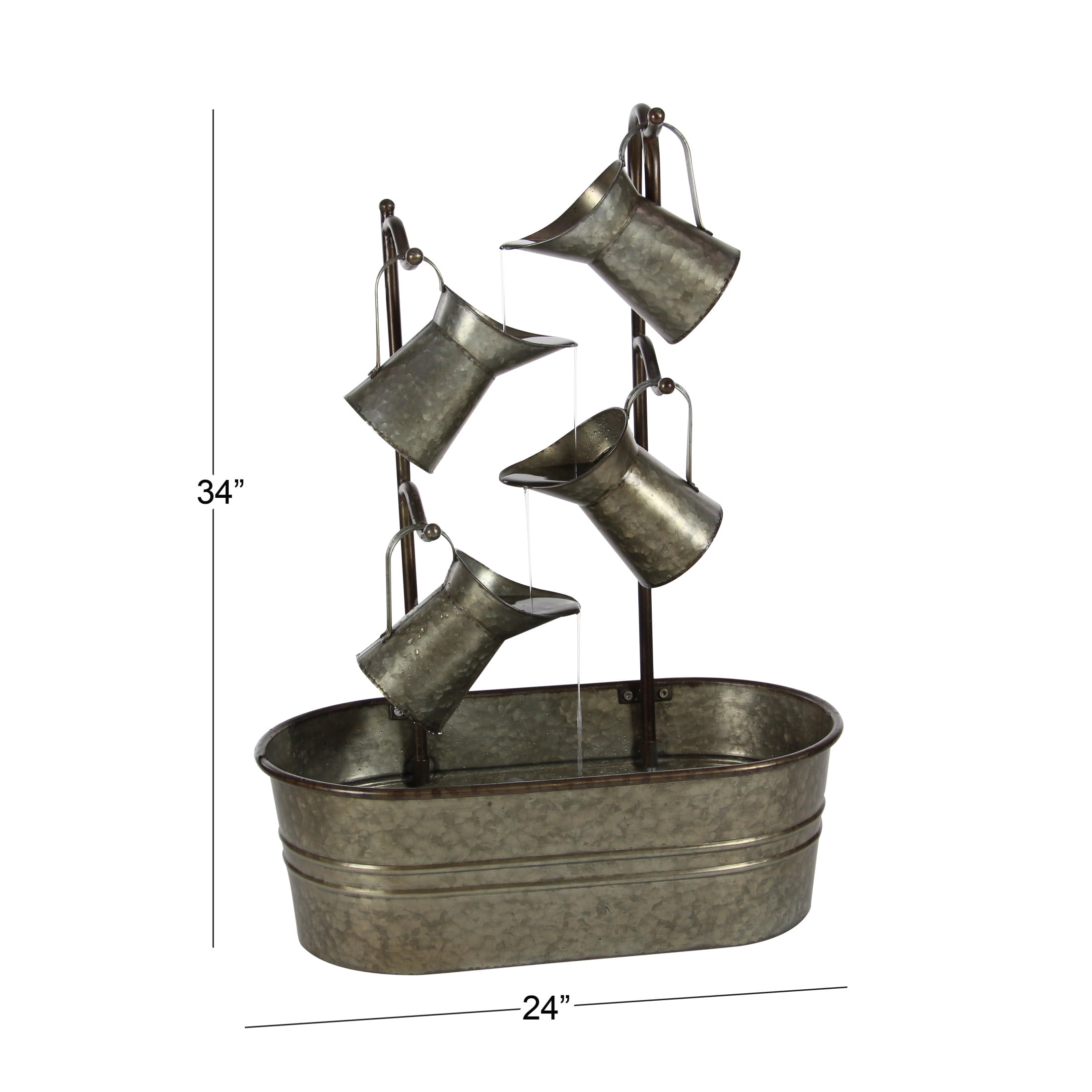 DecMode Gray Fountain Indoor Outdoor Decor with Watering Cans