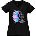 thumbnail image 3 of Inktastic Suicide Prevention Awareness Purple Teal Sunflower Ribbon Women's Plus Size V-Neck T-Shirt, 3 of 5