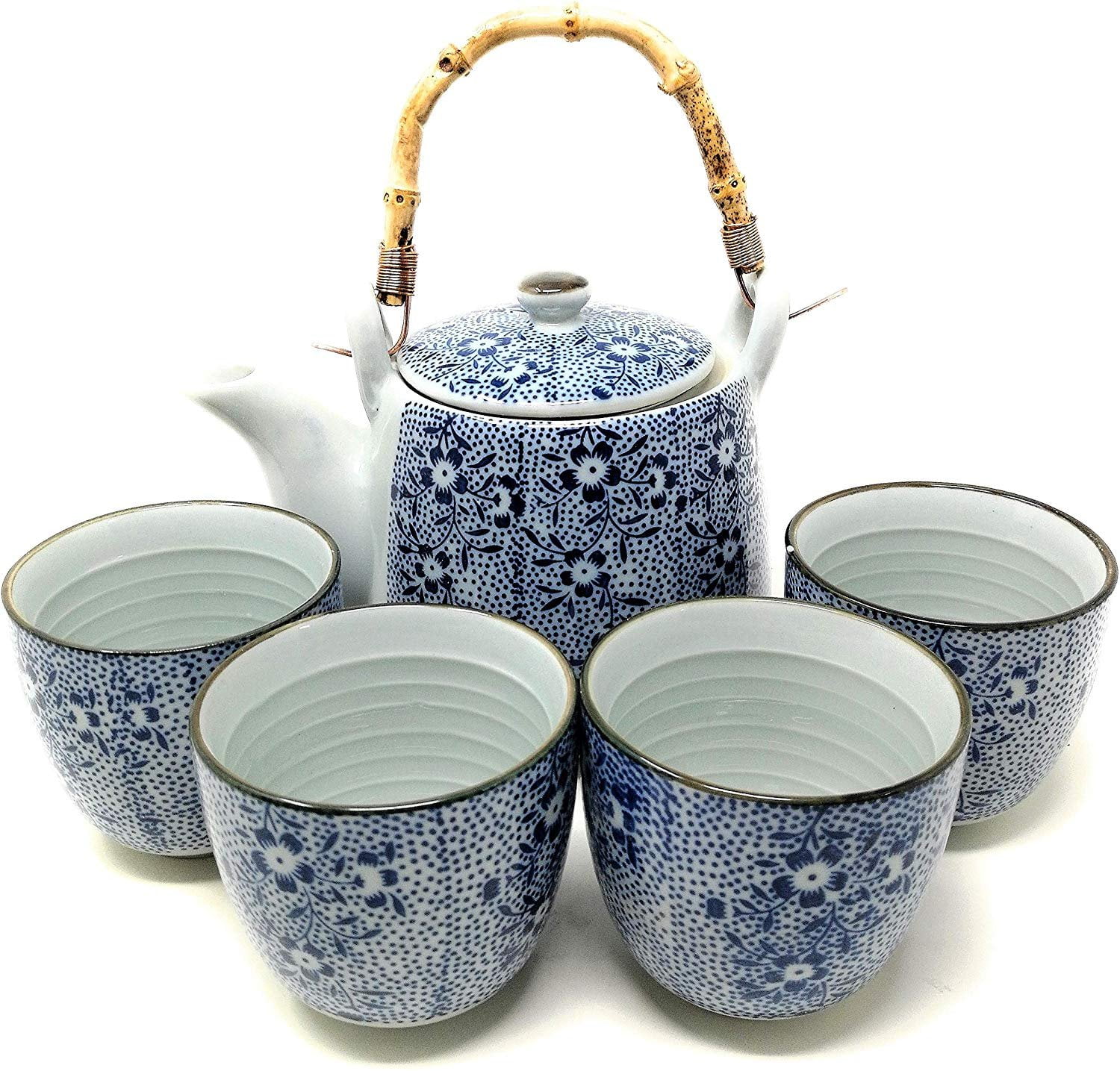 Unique Japanese porcelain small tea set relief porcelain cobalt blue ...