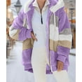 thumbnail image 6 of Womens Winter Fuzzy Fleece Jacket Hooded Color Block Patchwork Cardigan Coats Outerwear with Pockets Purple XL, 6 of 9