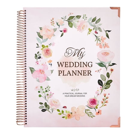 Floral Wreath Wedding Planner Notebook – 176 Pages A4 Organizer, Spiral Bound with Dividers & Stickers – Bridal Budget Guest List Journal