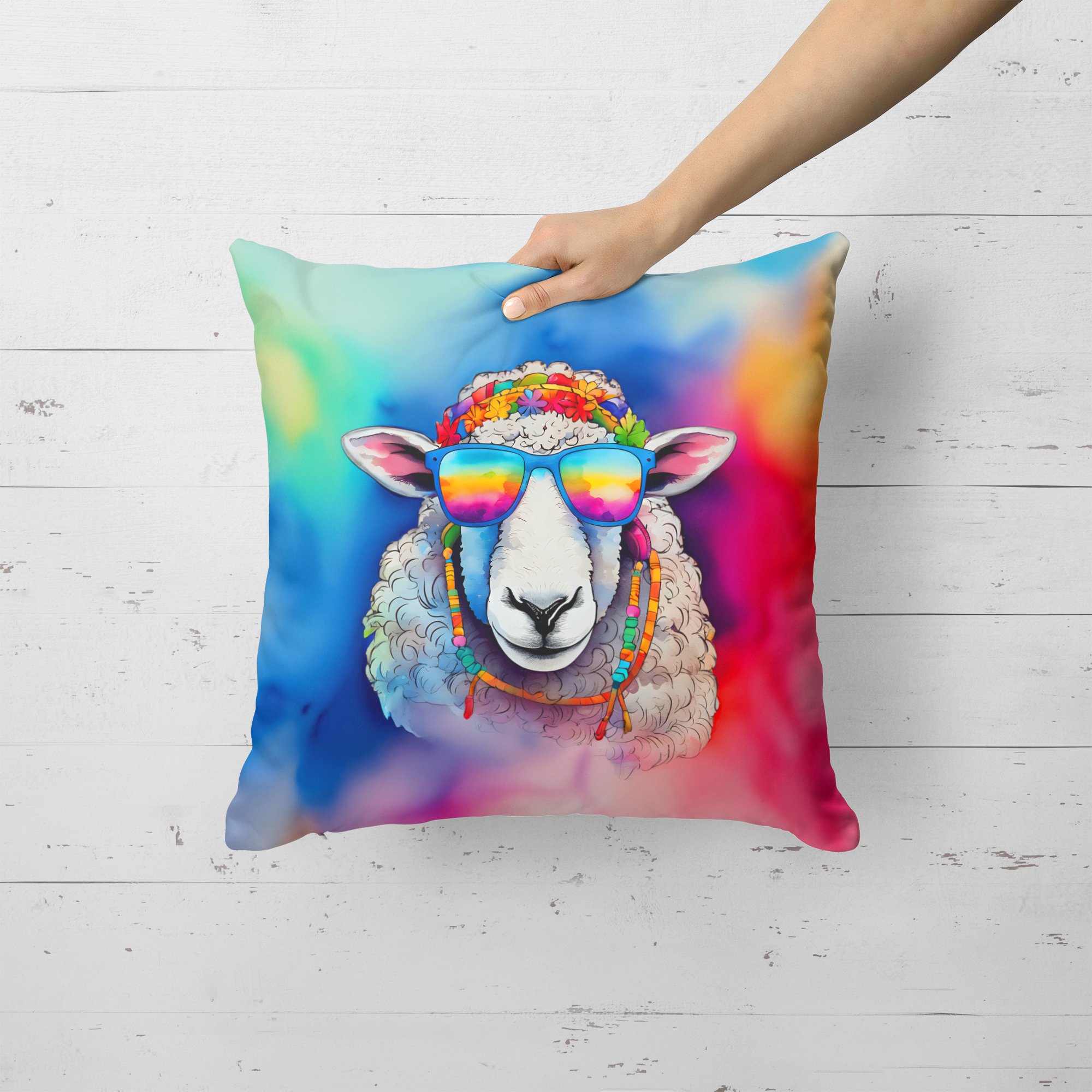 Hippie Animal Sheep Throw Pillow 18 in x 18 in
