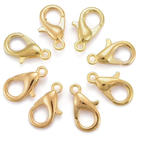 100 Pcs Lobster Claw Clasp Zinc Alloy Jewelry Findings Golden Lobster Claw Clasps Parrot Trigger Clasps Closures for Keychain Bracelet Necklace Jewelry Making 14x8mm Hole: 1.5mm