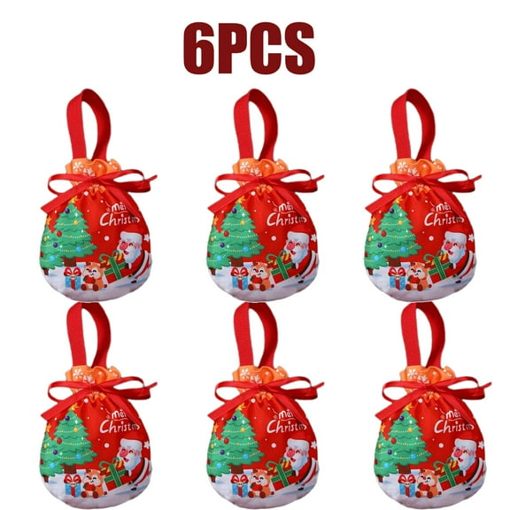 KOYPTL 6 Pcs Christmas Gift Bag With Drawstring,Reusable Santa Snowman Snowflake Deer Shaped Apple Candy Packaging Bags for Packaging Apples Candies Small Toys and Gifts,Stocking Storage