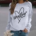 thumbnail image 2 of HNMKIU Women's Fashion Casual Solid Color Loose Fit Long Sleeve Letter Print Round Neck Crewneck Sweatshirt,02_Light Gray,L, 2 of 5