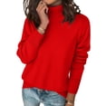 thumbnail image 2 of Fshiont 2026 New Turtleneck Sweaters for Women Long Sleeve Knitted Slim Pullover Soft Comfortable Casual Tops Fall Winter Red XL, 2 of 5