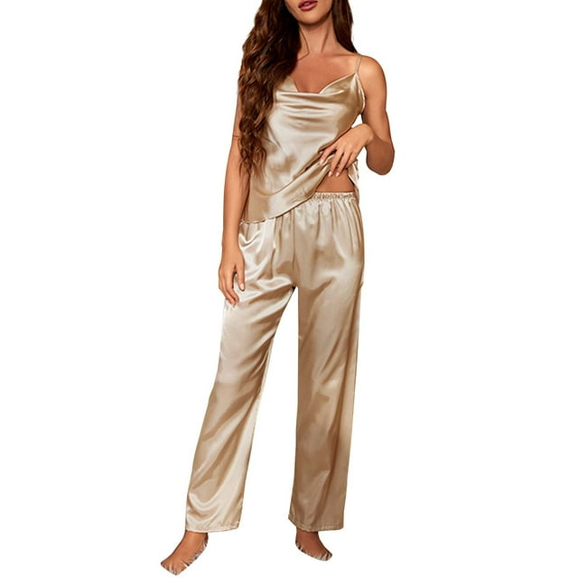 Conjunto de pijama de color liso para mujer: sujetador y pantalones sin costuras, poliéster, ropa informal/para estar por casa/para salir
