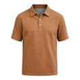 thumbnail image 5 of Men's Polo Shirts Short Sleeve Solid Pique Knit Slim Fit Collared Golf Shirts Men's Casual Shirts Business Casual Shirts Brown M, 5 of 6