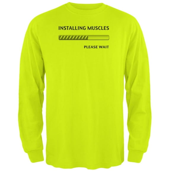Installing Muscles Mens Long Sleeve T Shirt Safety Green X-LG