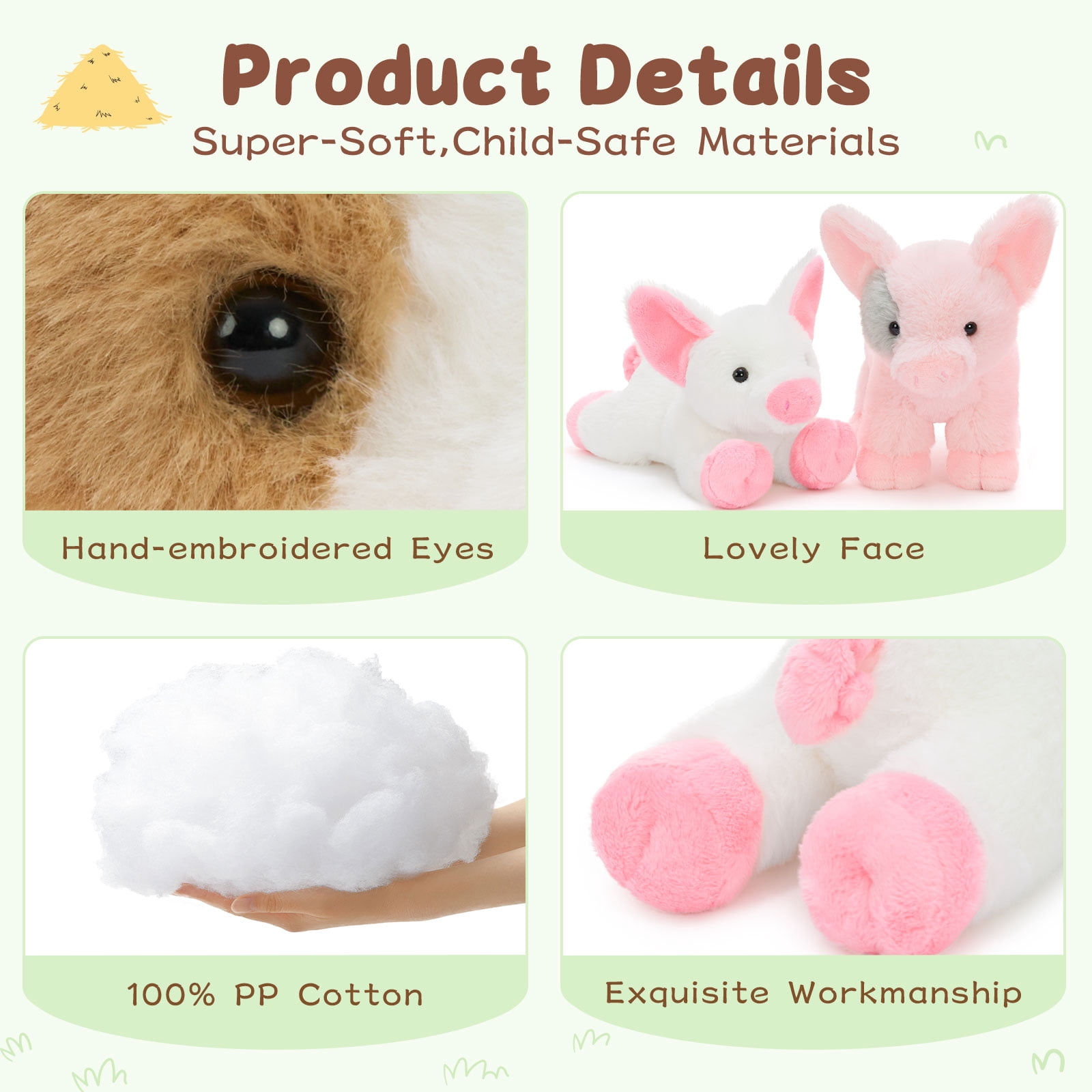 MaoGoLan 6 Pcs Mini Pig Stuffed Animals Set 10'' Cute Stuffed Pig Bulk Plush Toy