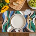 thumbnail image 4 of Green Blue Brown Moire Placemats Set of 6, Modern Abstract Art Placemats for Dining Table, Place Mats for Kitchen Tabletop, Waterproof Wipeable Dining Table Mats Set, 4 of 9