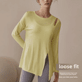 thumbnail image 3 of Traje de yoga para mujer, primavera otoño, nuevo, holgado, para entrenamiento, pilates, fitness, top de manga larga con abertura lateral, ajustado, deportivo, 3 of 4