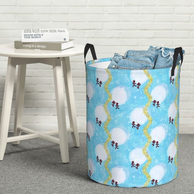 YFYANG Waterproof Laundry Hamper, Blue Note Texture Laundry Basket Oxford Fabric with Handle Foldable, S