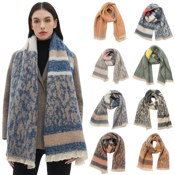 Plaid Scarf - Ultra Soft, Warm Winter Wrap with Classic Checkered for Ideal Christmas Gift，Ladies' Winter Men's And Women's Short Beard Spliced Leopard Print Scarf