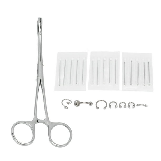Professional Body Piercing Kit Stainless Steel Piercing Forceps Clamp Pliers Needle Belly Button