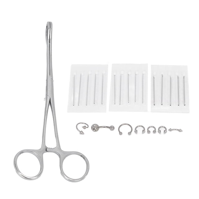 Kit de perforación corporal profesional, pinzas para perforación de acero inoxidable, alicates, aguja, anillos para ombligo