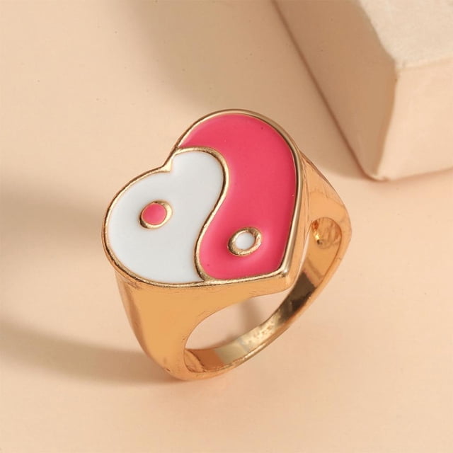 Anillos de corazón de amor Yinane Trendy Heart Rings Blanco y rosa