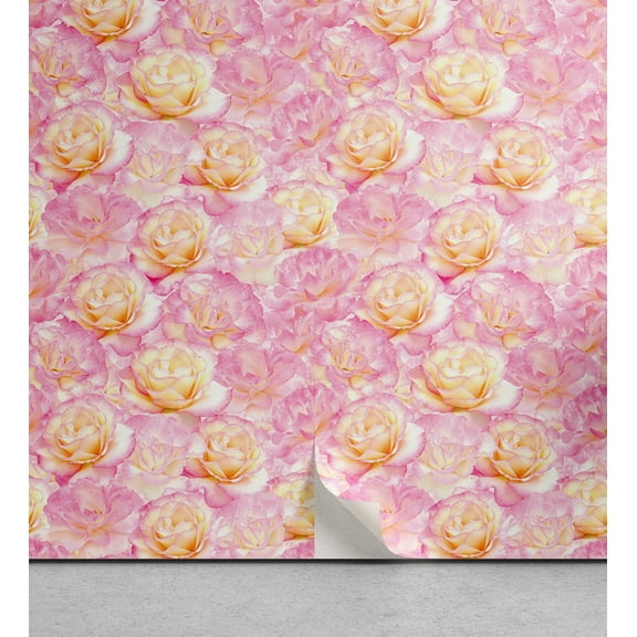 Ambesonne Floral Peel & Stick Wallpaper for Home, Roses Valentine Nature Art, 13"x36", Pastel Pink and Pale Fuchsia