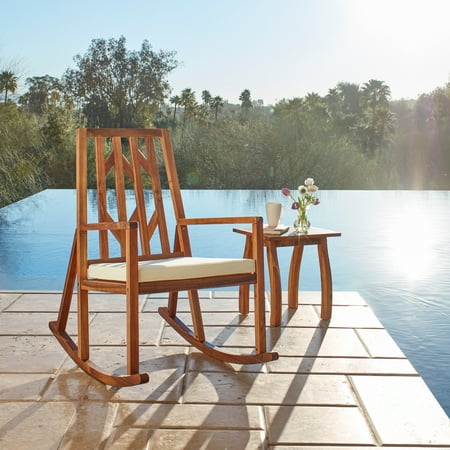 Christopher Knight Home Nuna Outdoor 2-piece Wood Rocking Chair with Cushions and Table