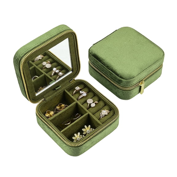 TAIMY Travel Jewelry Box with Mirror, Portable Small Jewelry Organizer for Rings, Earrings, Necklaces, and Bracelets (Green)