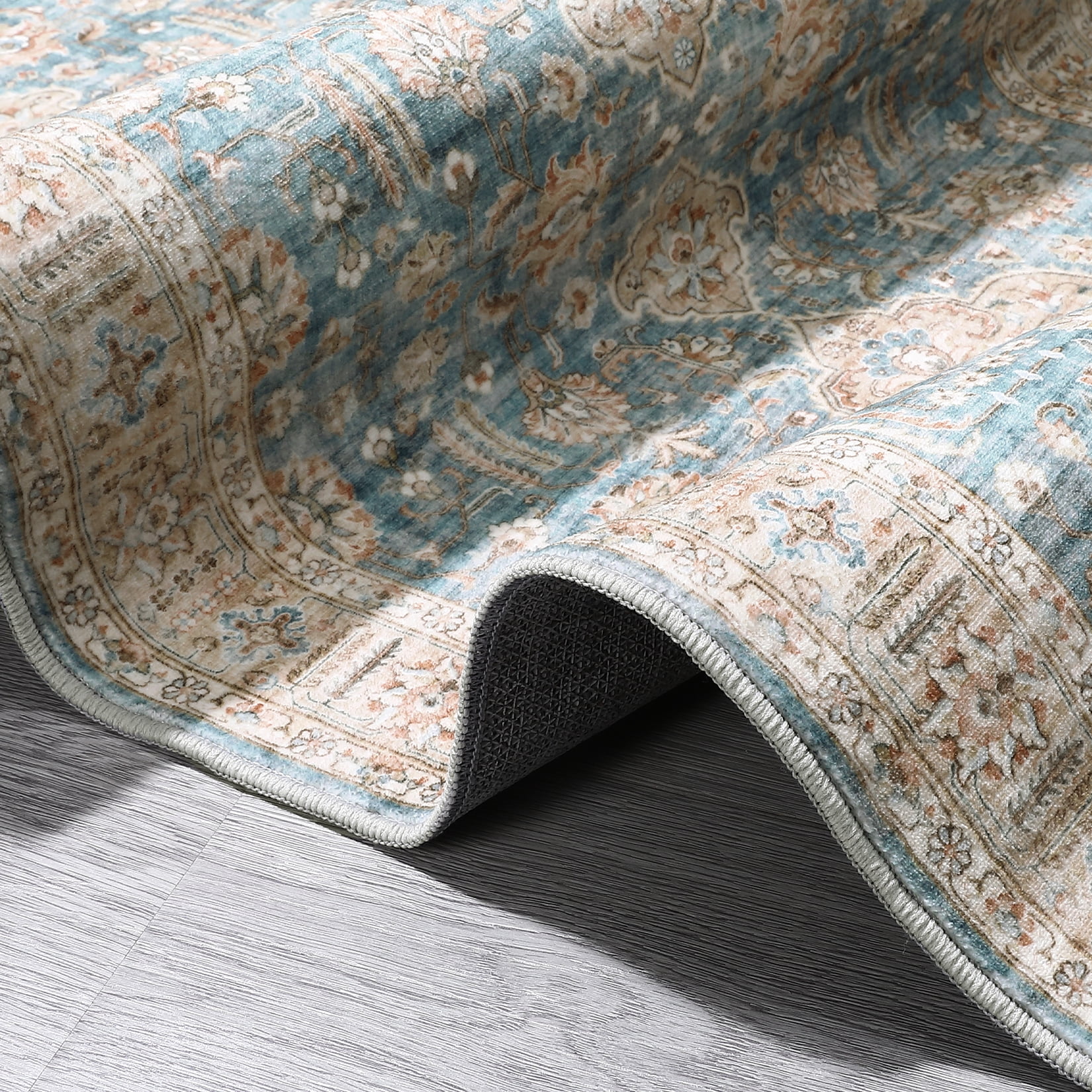 Hasoo 8' x 10' Area Rug Vintage Area Rug for Living Room Bedroom Medallion Distressed Rug Washable Carpet Blue