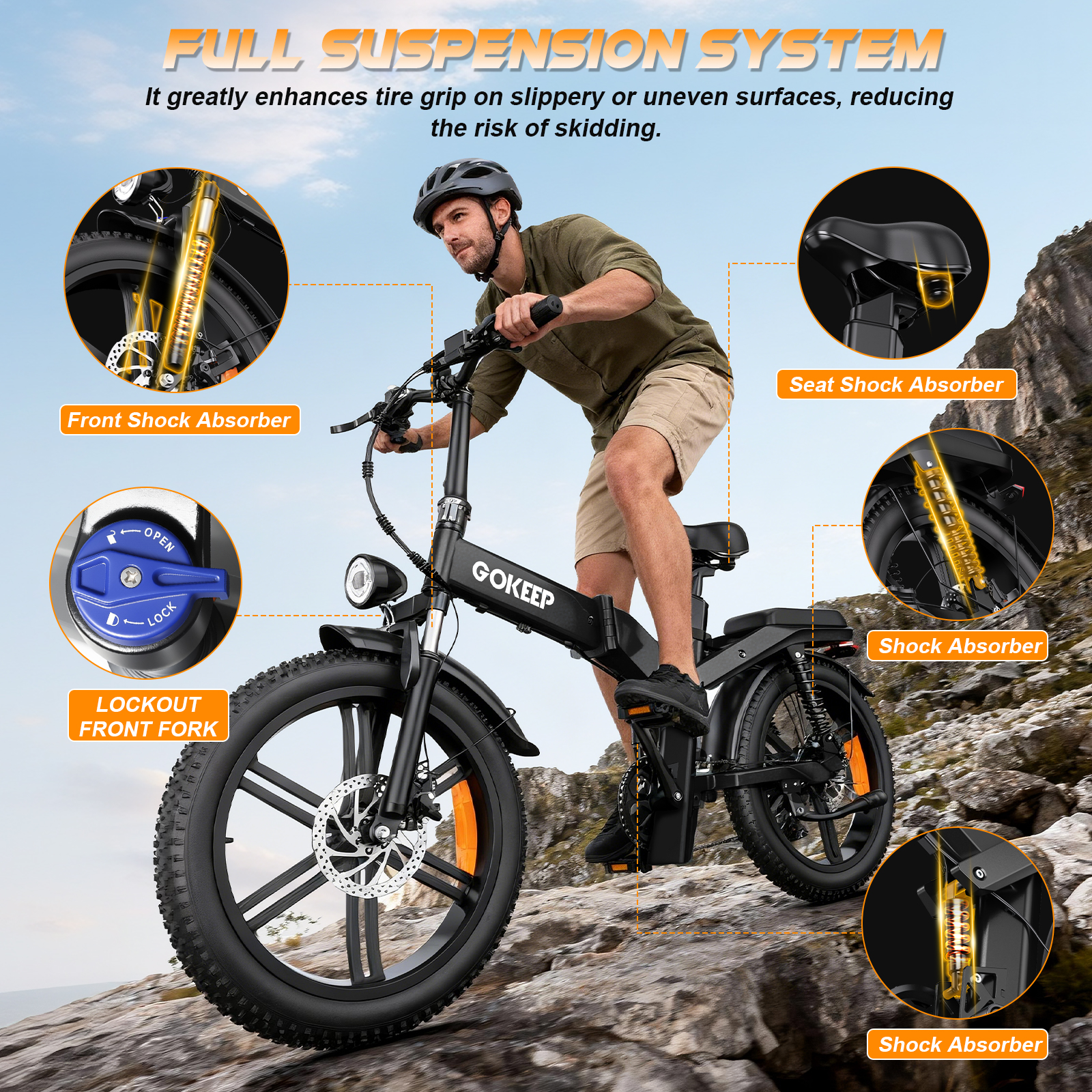 GOKEEP X20 Electric Bike for Adults, 1500W Peak Motor Electric Bicycle with 48V 21.3AH Removable Li Dual Battery, 20" x4.0 Fat Tire Folding Electric Dirt Bike, E-Mountain Bike, UL2849, Black