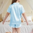 thumbnail image 5 of OGLCCG Girls Silk Satin Pajama Set 2 Piece Short Sleeve Button Down Pjs Top and Short Sets Soft Sleepwear Nightwear for Teens Girls 5-15 Years, 5 of 6