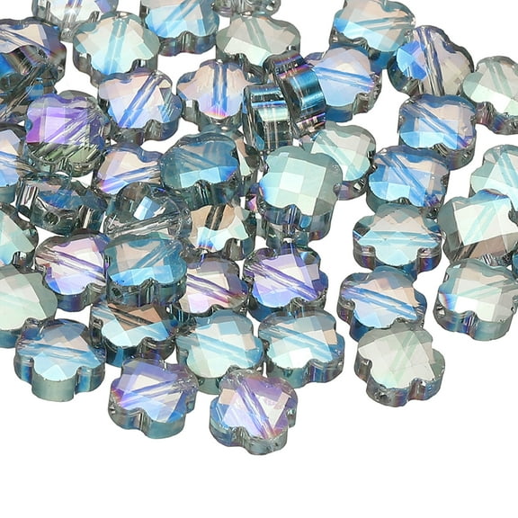 Glass Beads, 100 Pcs 8mm Shamrock Charm Transparent Crystal Glass Beads Clear Jewelry Making Supplies for Bracelets DIY Crafts, Light Green