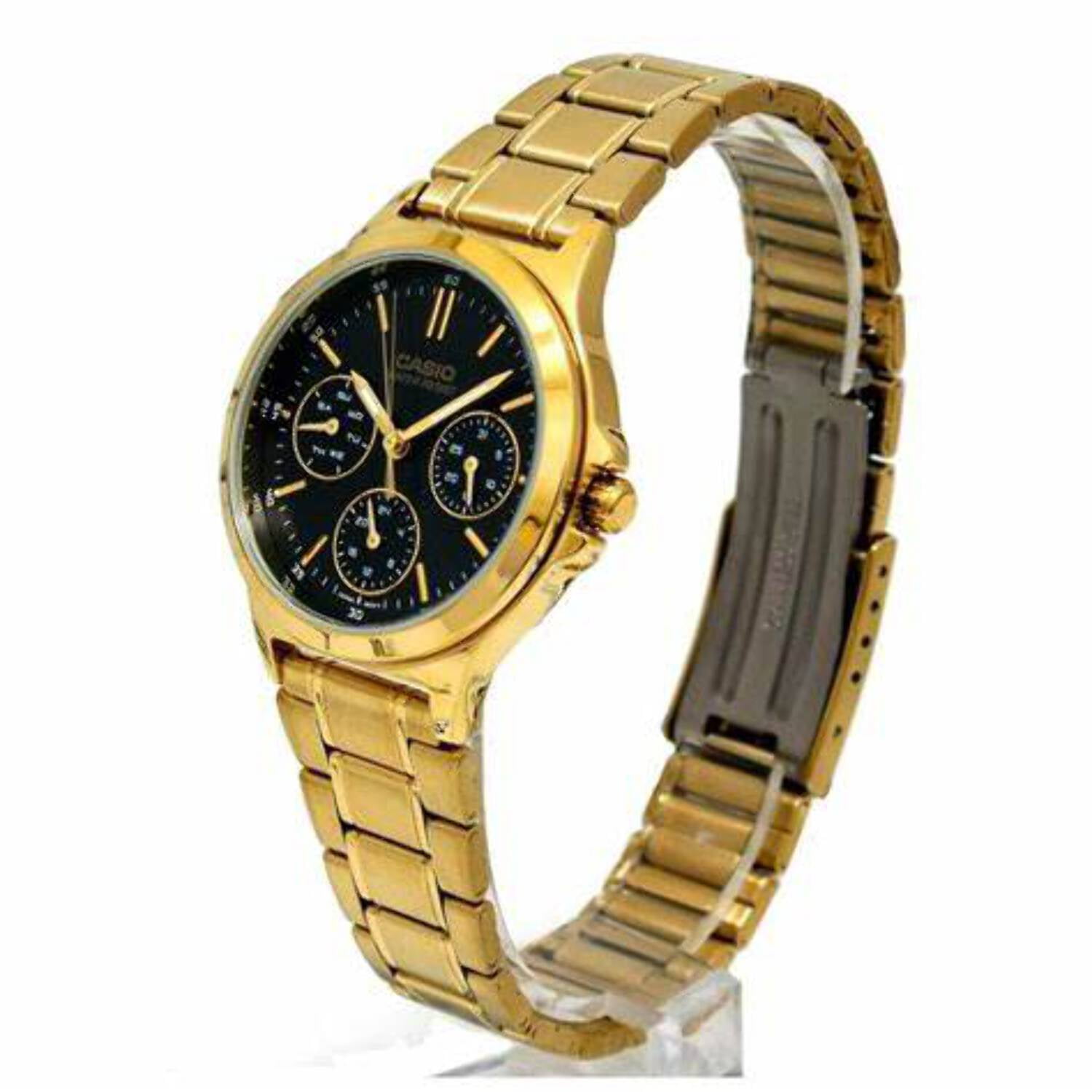 Casio LTP-V300G-1A Women's Standard Gold Tone Stainless Steel Multifunction Black Dial Watch