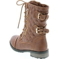 thumbnail image 3 of Link Mango79K Tan Childrens Girls Mid Calf Quilted Back Buckle Lace Up Combat Boots, Tan, 1, 3 of 7