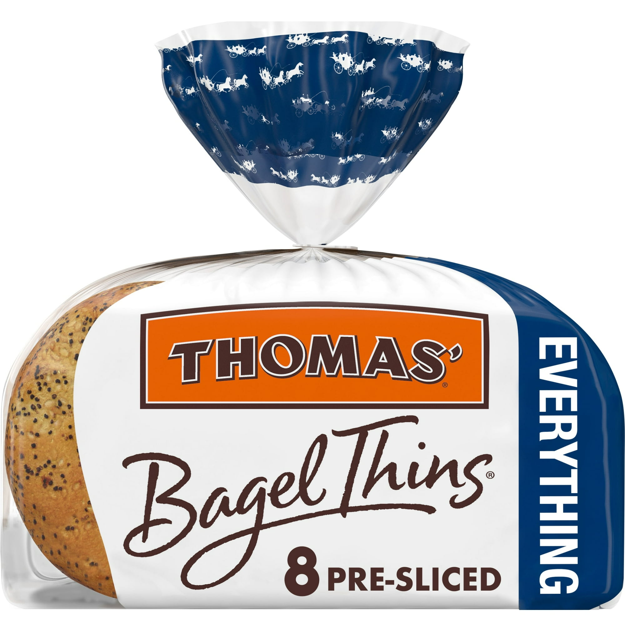 Thomas' Bagel Thins Everything Bagels, 8 count, 110 Calories Bagels, 13 oz Bag