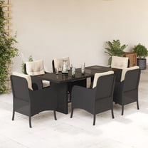 vidaXL 7 Piece Patio Dining Set with Cushions Black Poly Rattan