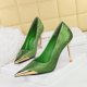thumbnail image 4 of Zapatos de tacón alto estilo nacional para mujer, de seda, finos, de boca baja, con punta de metal y satén, para banquetes, para mujer, 4 of 5