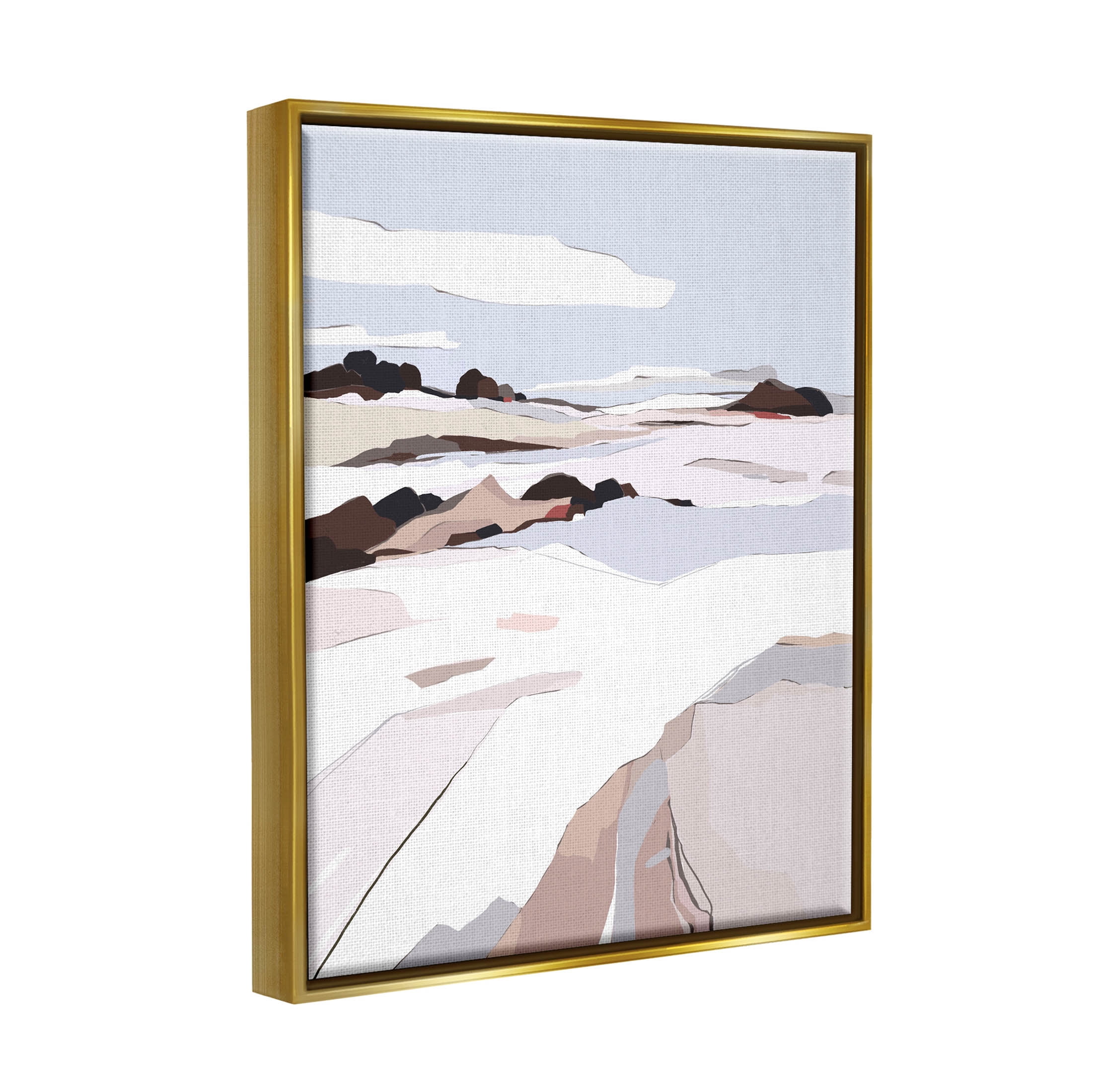 Stupell Industries Abstract Snowy Mountain Landscape Graphic Art Metallic Gold Floating Framed Canvas Print Wall Art, Design by Nikita Jariwala
