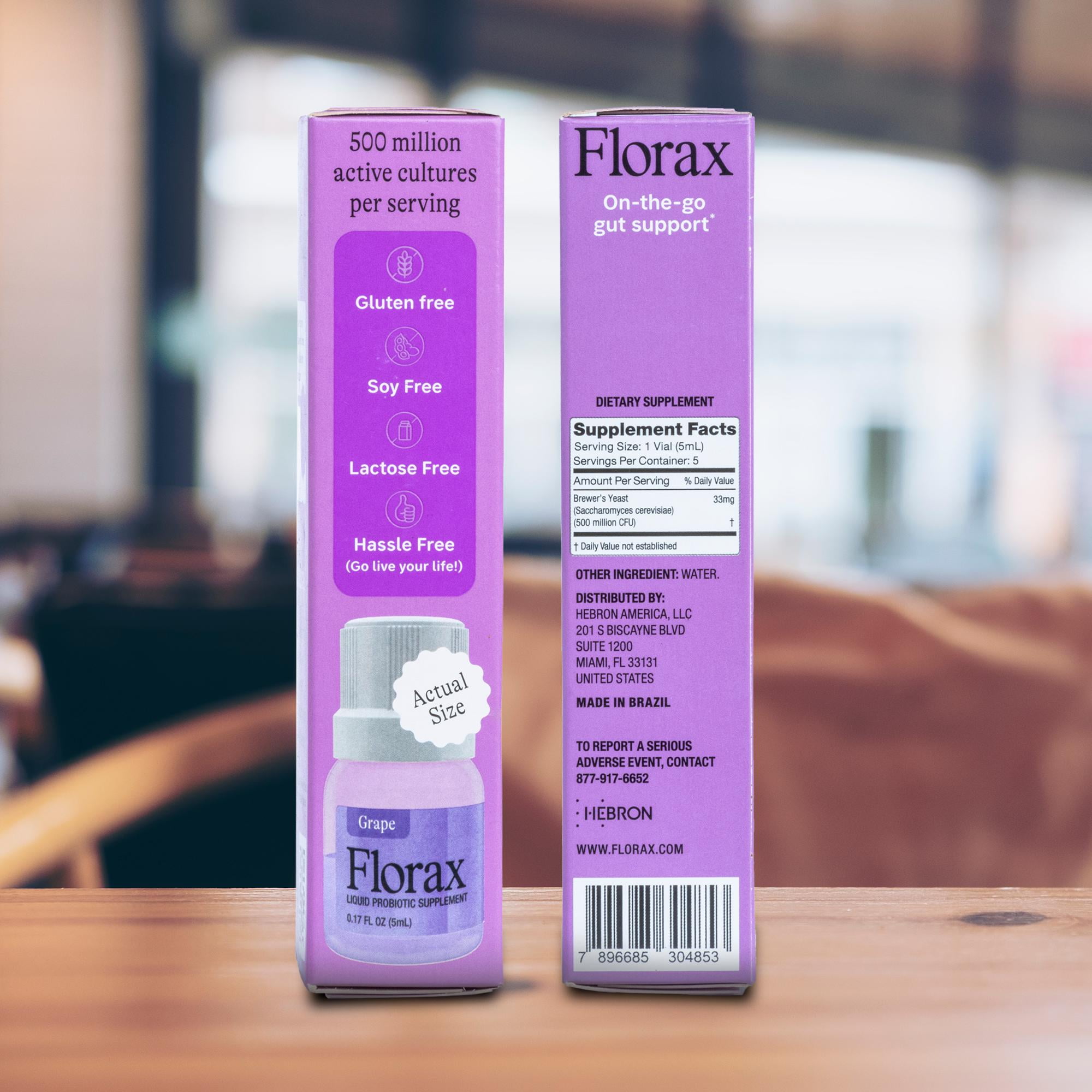 Florax - Liquid Probiotic - Grape Flavor - On-the-go Gut Support for Women, Men, and Children - 5 Vials