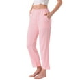 thumbnail image 4 of INSPIRE CHIC Womens Pajama Pants Cotton Knit Ribbed Elastic Waist Straight Leg with Pockets Loungewear Casual Home L Pink, 4 of 6