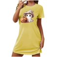 thumbnail image 2 of Tnhcen *omen's Halloween Themed Round Neck Short Sleeve Pajama Dress - Plus Size Sleepwear with Soft Polyester Spandex Blend Cozy Cartoon Print Nightgown for Women S-2XL Sizes, 2 of 3