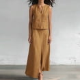 thumbnail image 4 of ZToonmas Women's 2-Piece Outfit Sleeveless V-Neck Crop Top and High Waist Slit Maxi Skirt with Pockets Set Casual Summer Matching Set, 4 of 5