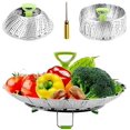 thumbnail image 1 of Cesta de vapor de verduras oso de fresa acero inoxidable con mango extensible anticalor y patas antideslizantes, 1 of 6