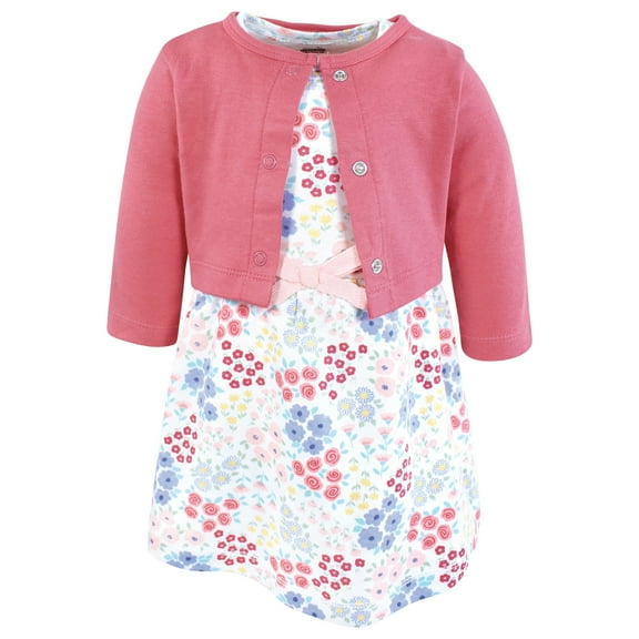 Touched by Nature Girls Organic Cotton Dress and Cardigan, Flower Market, 0-3 Months