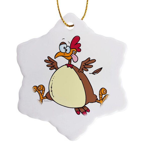 3drose, Crazy Chicken Hen Cartoon, 3 inch Snowflake Porcelain Ornament