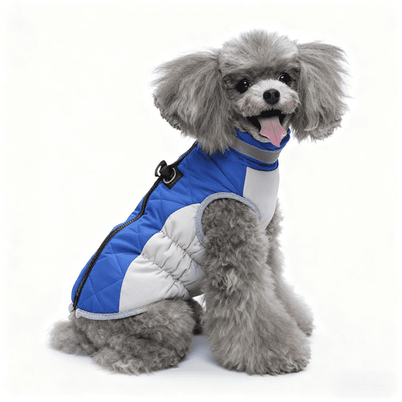 Slim Fit Dog Jacket with D-Ring, Zip-Up Harness Winter Coat, Warm Padded Cotton Apparel for Small Medium Dogs, Outdoor Pet Clothing blue M 6.6-8.8 lbs
